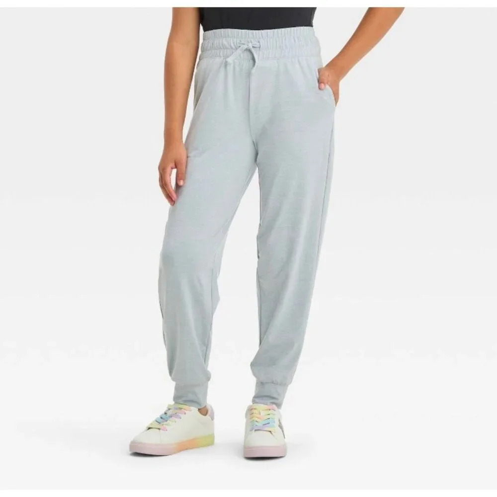 NEW LARGE Gray Girls Soft Stretch Jogger Pants - All In Motion